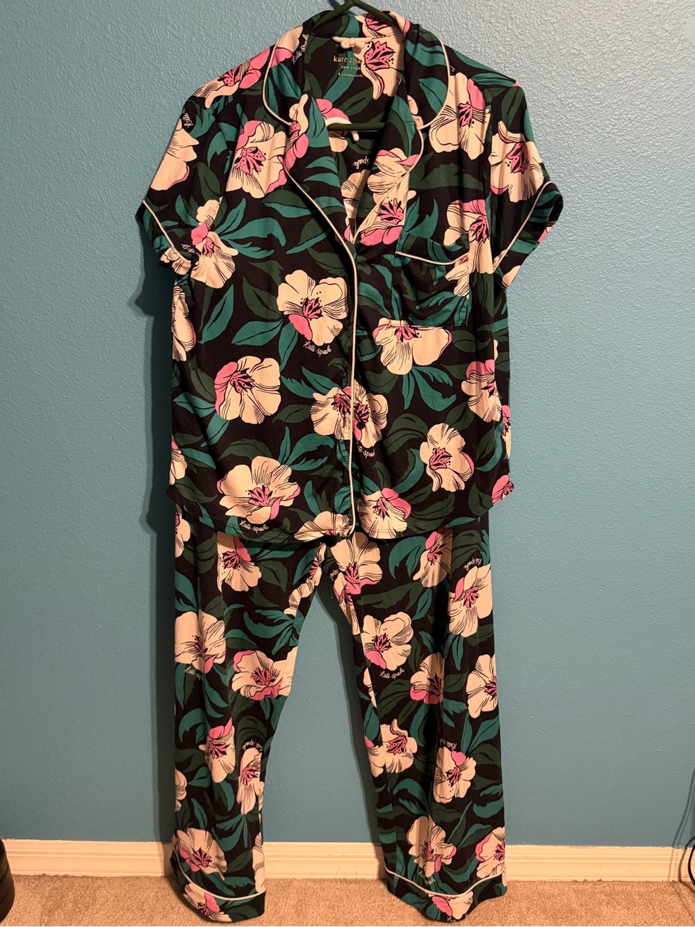 kate spade Black Floral Short-Sleeve Pajama Set with Pink & Cream Flowers